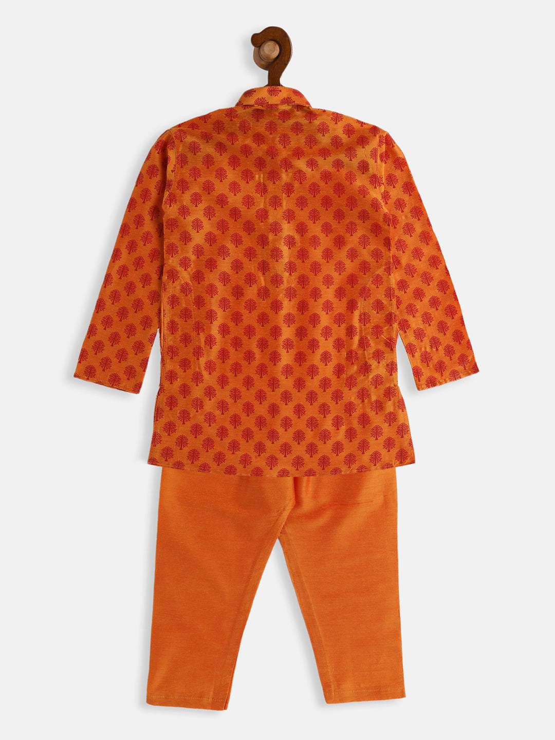 VASTRAMAY Boys Orange Cotton Blend Kurta Pyjama Set