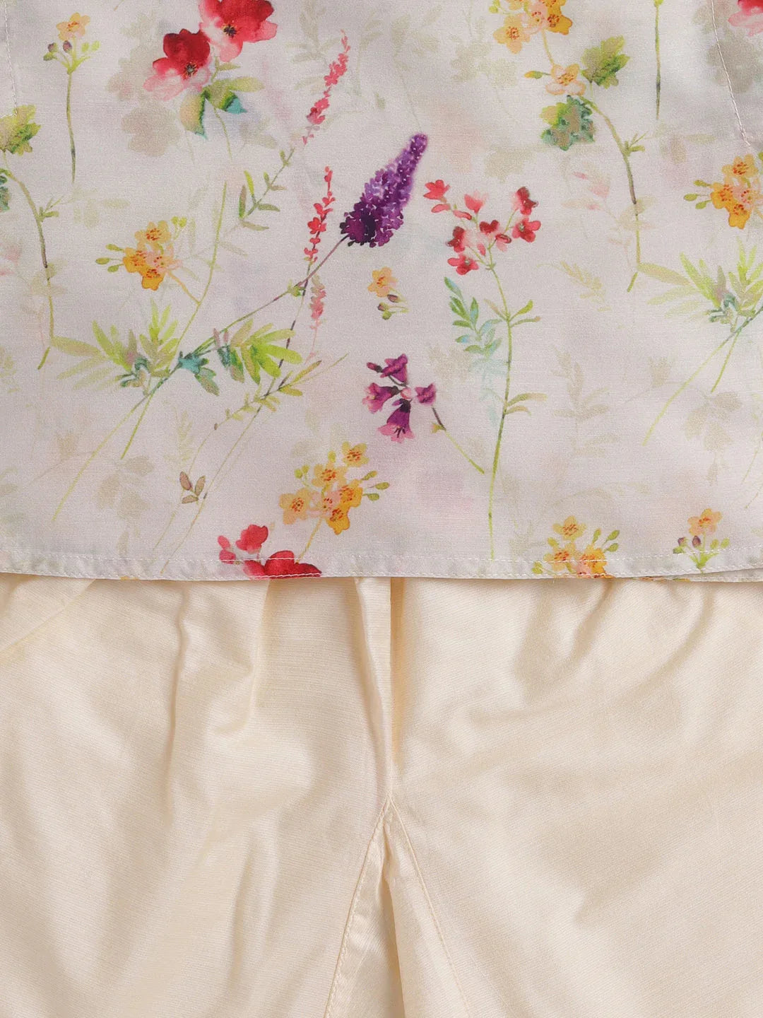 Boy's Multicolor-Base-Cream Cotton Blend Kurta Pyjama Set