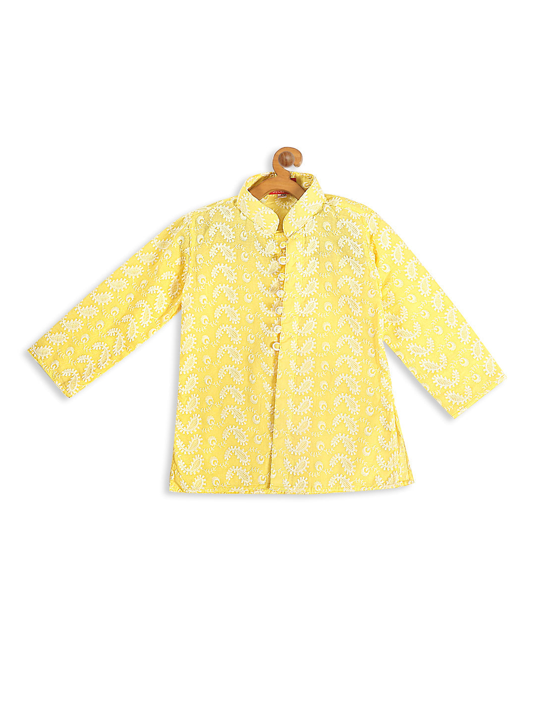 VASTRAMAY SISHU Boy's Mustard Chikankari Pure Cotton Kurta - qivii