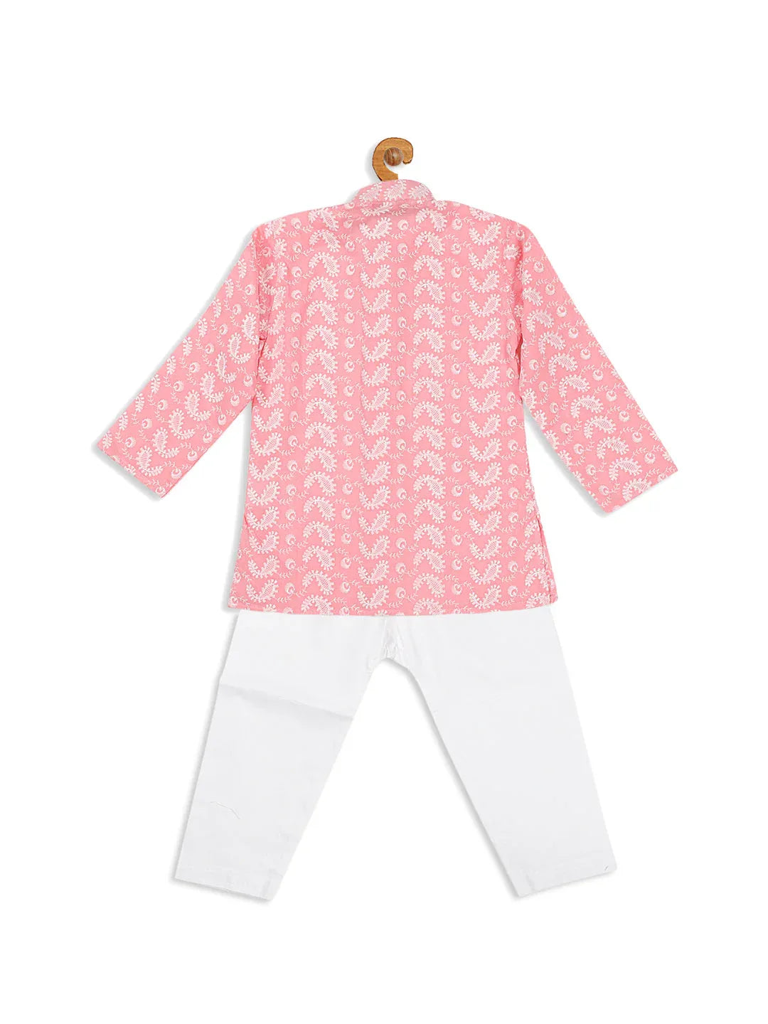 Sishu Boy's Pink Floral Chikankari Pure Cotton Kurta With Pyjama