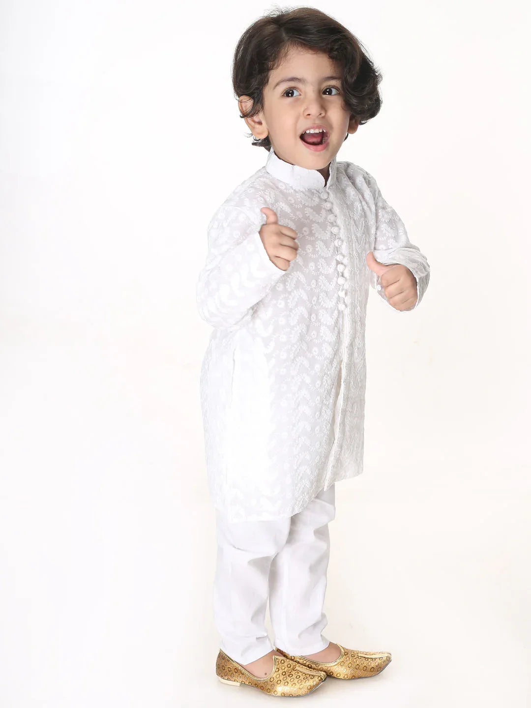 Boy's White Pure Cotton Kurta Pyjama Set