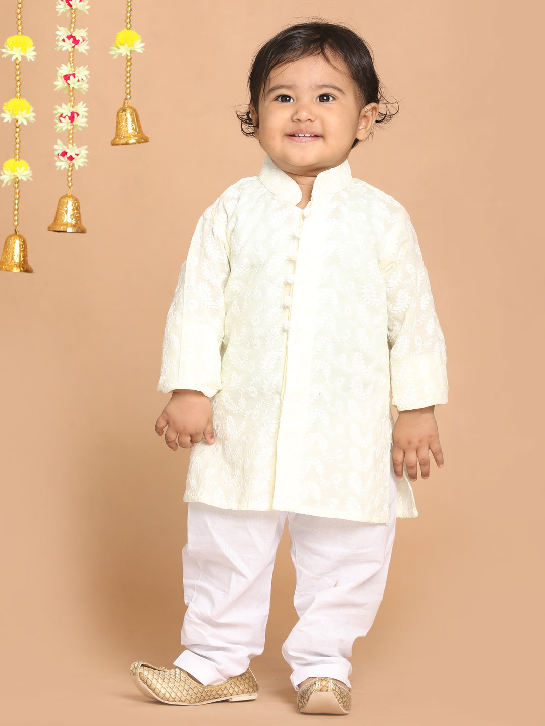VASTRAMAY SISHU Boy's Yellow Chikankari Pure Cotton Kurta - qivii