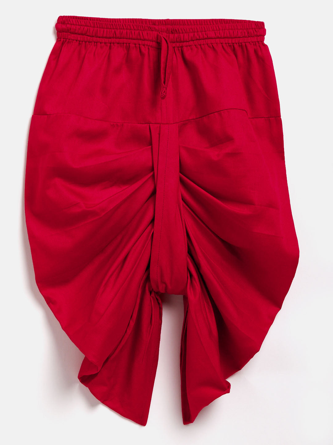 VASTRAMAY SISHU Boy's Mustard Floral Motif Embroidered Kurta and Red Dhoti Set - qivii