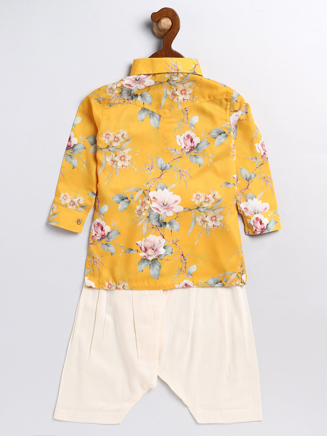 VASTRAMAY Boy's Yellow Floral Printed Kurta Patiala Set - qivii