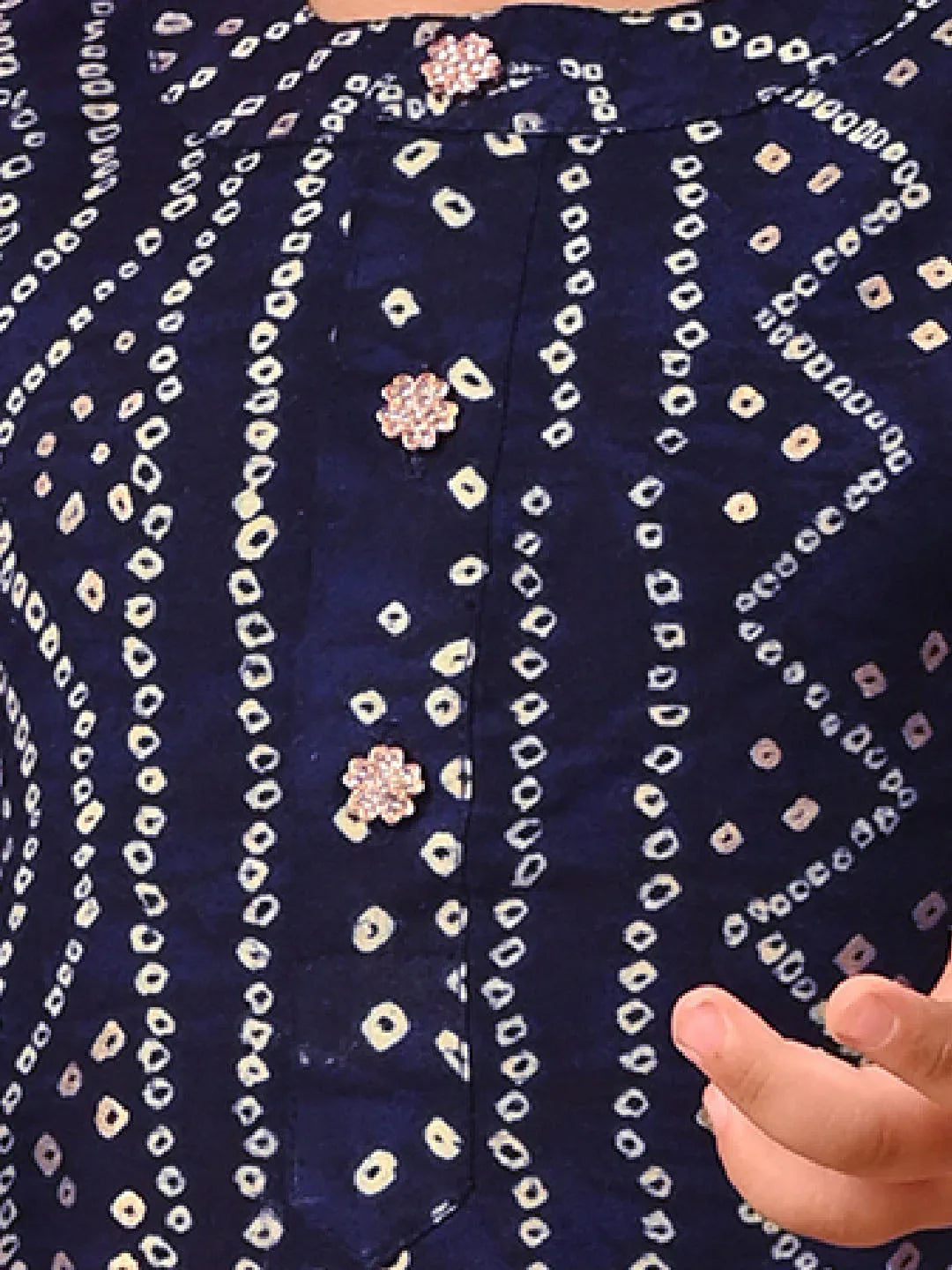 Boy's' Navy Blue Bandhni Kurta And Patiala Set