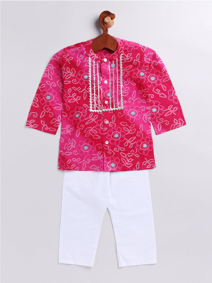 Vastramay Infant Boys Pink And White Cotton Kurta Pyjama Set