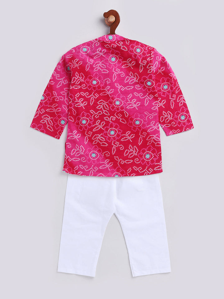 Vastramay Infant Boys Pink And White Cotton Kurta Pyjama Set