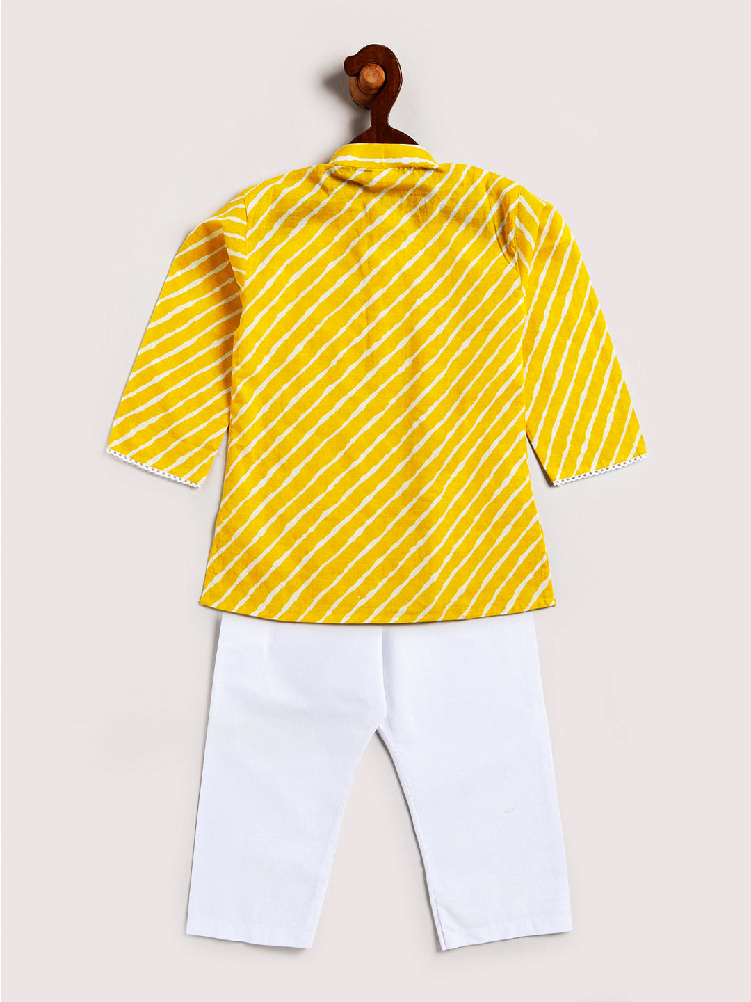 Vastramay Infant Boys Yellow And White Cotton Kurta Pyjama Set