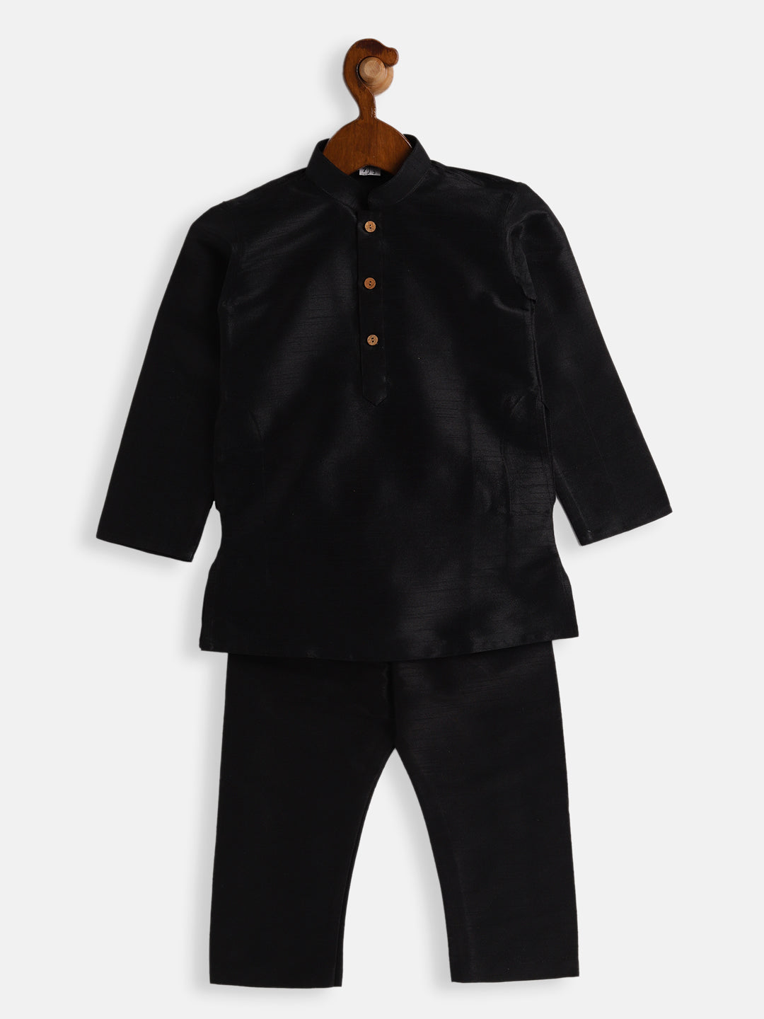 VASTRAMAY Boys Black Silk Blend Kurta Pyjama Set