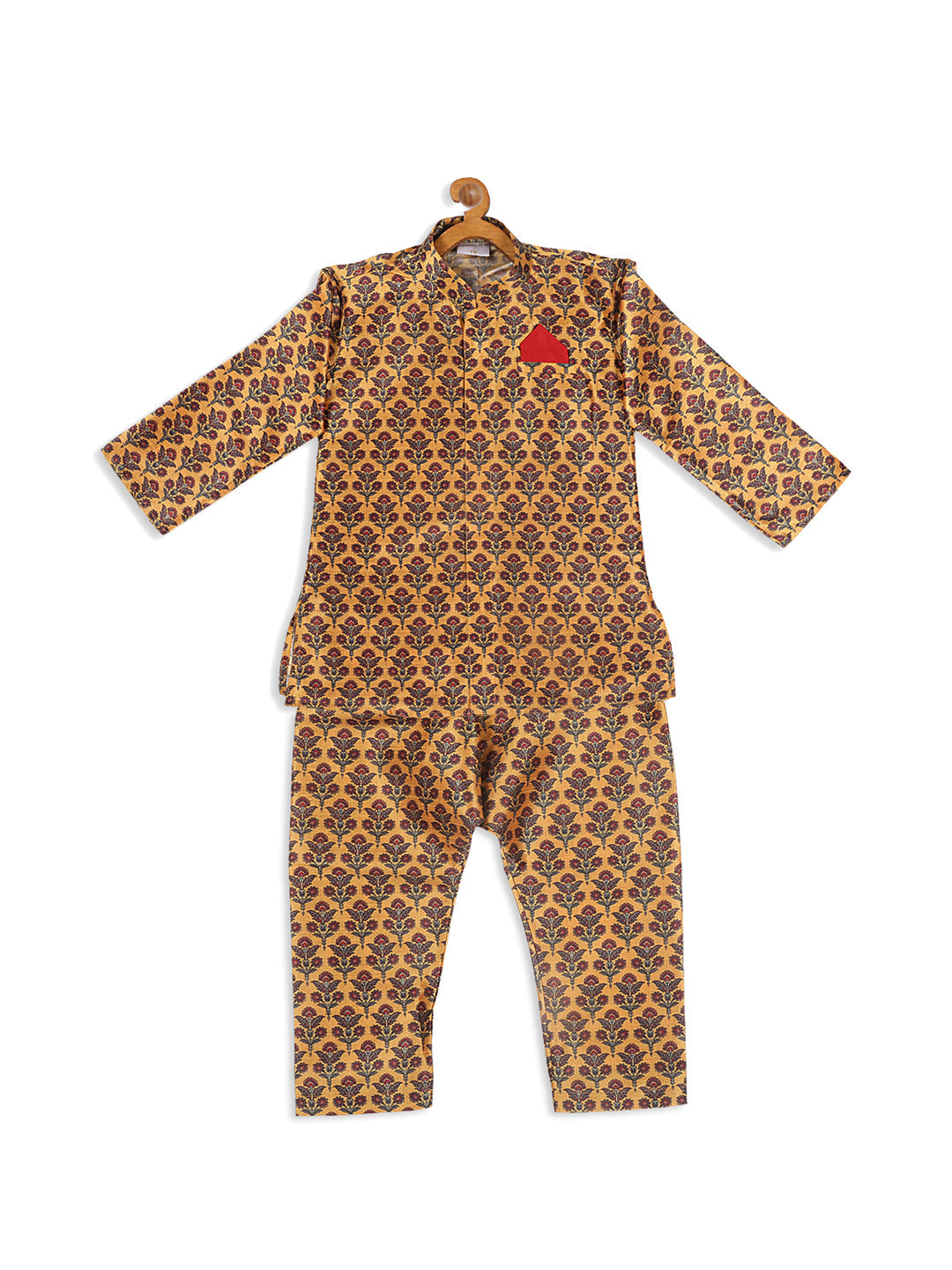 VASTRAMAY Boys Yellow Floral Printed Kurta And Pyjama Set