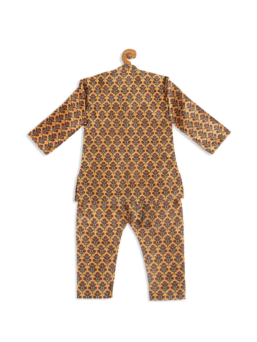 VASTRAMAY Boys Yellow Floral Printed Kurta And Pyjama Set