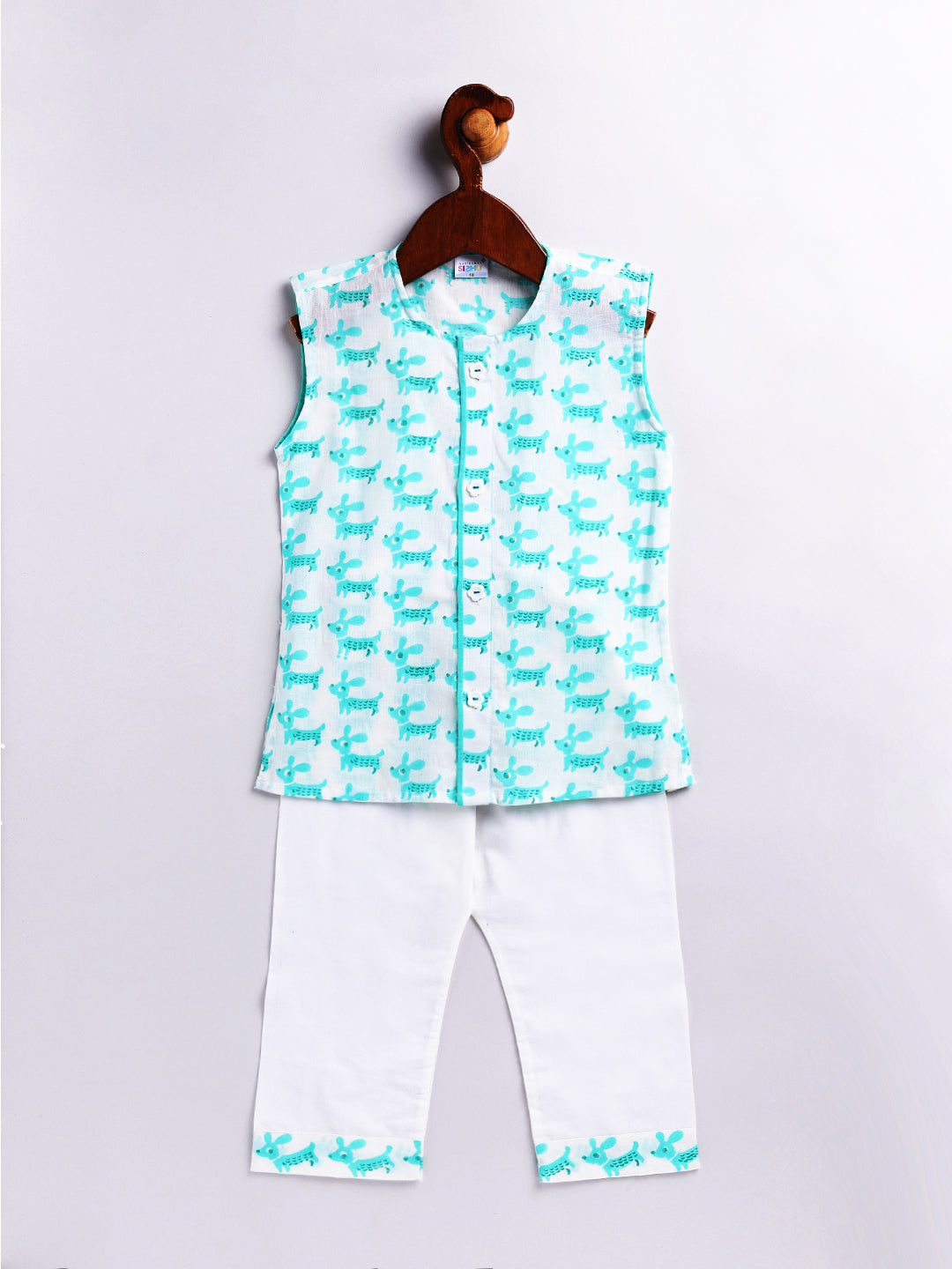 Vastramay Infant Boys Aqua Cotton Kurta Pyjama Set