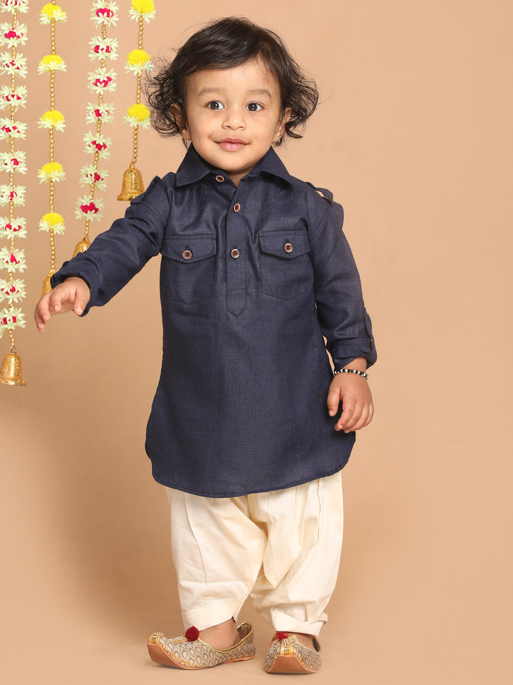 VASTRAMAY Boy's Blue Pathani Kurta With Patiala Set