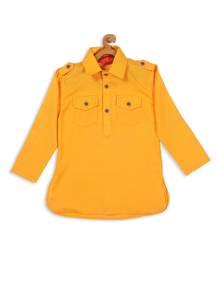 VASTRAMAY Boy's Yellow Pathani Shape Kurta