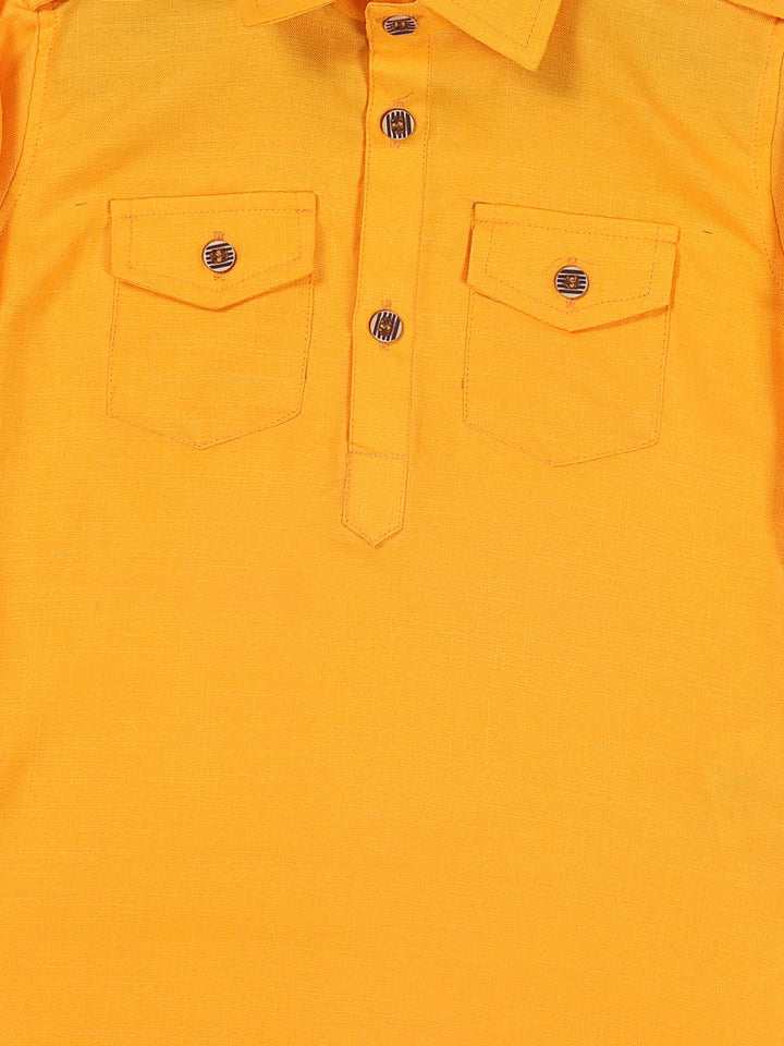 VASTRAMAY Boy's Yellow Pathani Shape Kurta