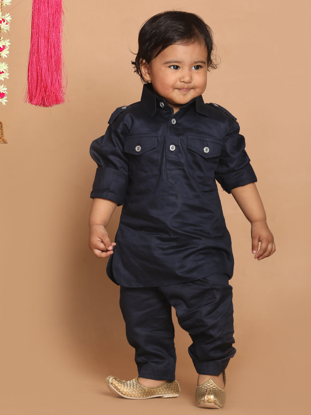 VASTRAMAY SISHU Boy's Blue Pure Cotton Pathani Kurta With Pyjama Set - qivii