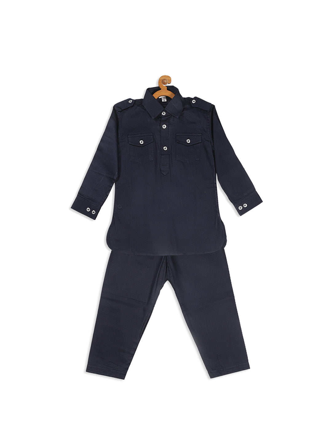 VASTRAMAY SISHU Boy's Blue Pure Cotton Pathani Kurta With Pyjama Set - qivii