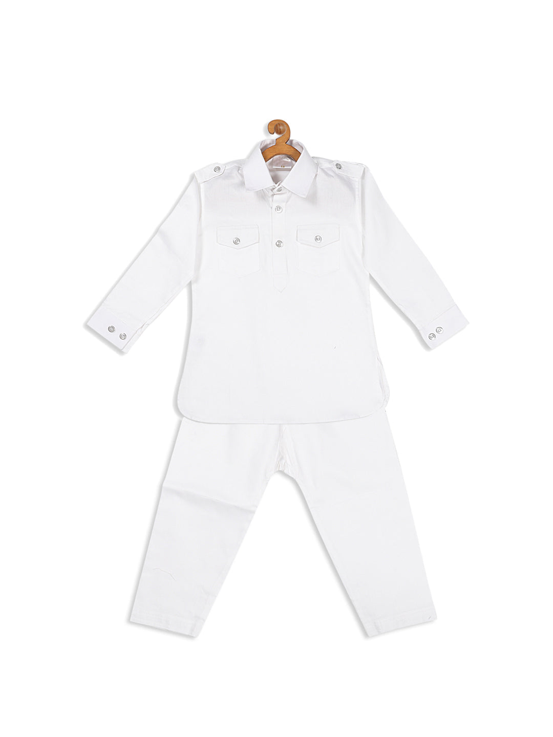 VASTRAMAY Boy's White Pure Pathani Kurta With Pyjama Set