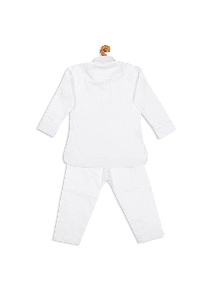 VASTRAMAY Boy's White Pure Pathani Kurta With Pyjama Set