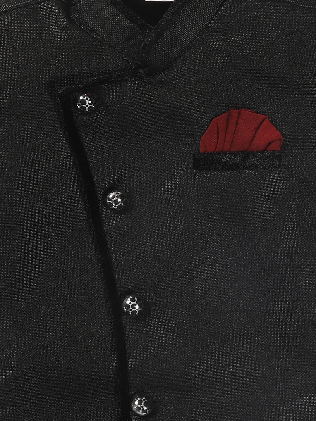 VASTRAMAY SISHU Boys Black & Maroon Solid Sherwani Set - qivii
