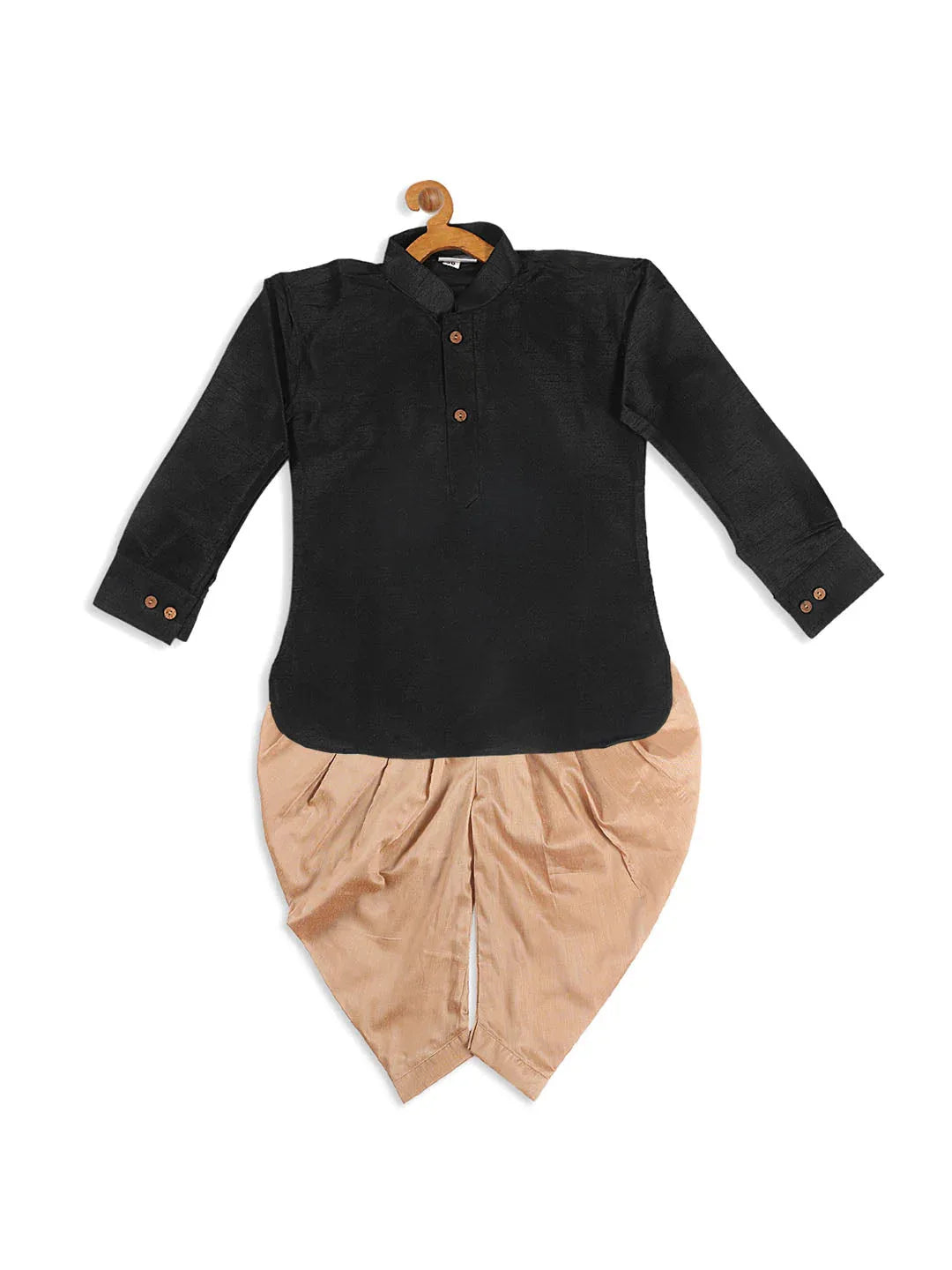 Sishu Boy's Black & Rose Gold-Toned Kurta With Dhoti Pant Set