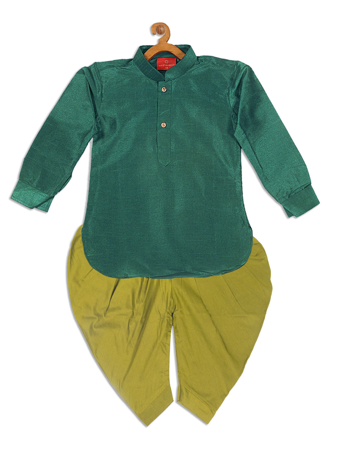 VASTRAMAY SISHU Boy's Green Kurta And Green Cowl Dhoti Set - qivii
