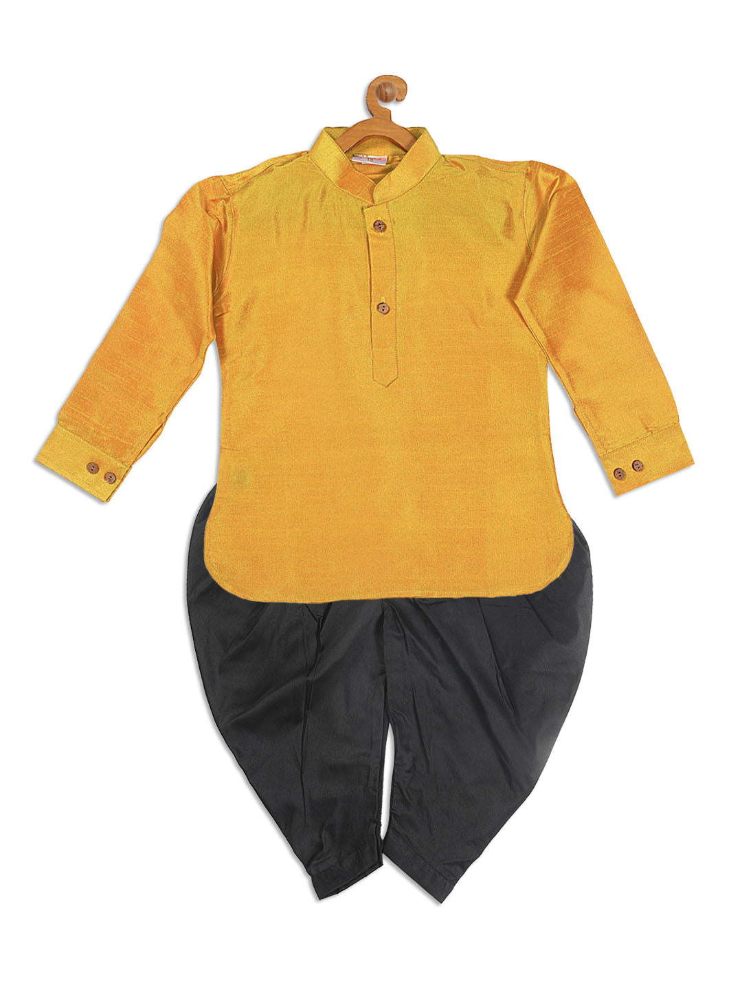 VASTRAMAY SISHU Boy's Mustard Kurta And Black Cowl Dhoti Set - qivii