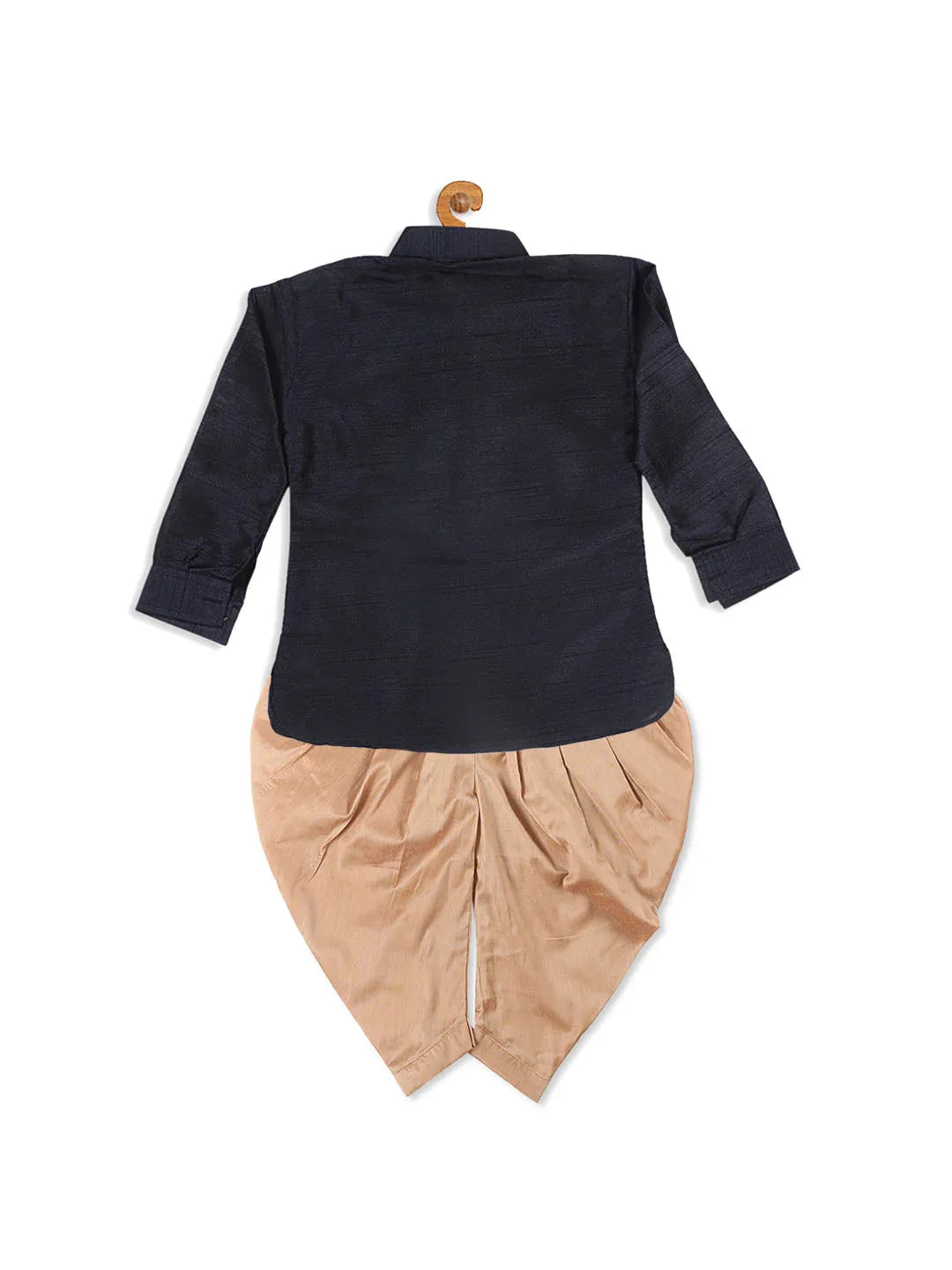 Sishu Boy's Navy Blue Kurta And Rose Gold Dhoti Set