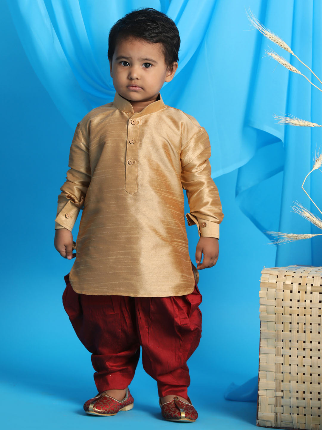 VASTRAMAY SISHU Boy's Rose Gold & Maroon Kurta With Dhoti Pant Set - qivii