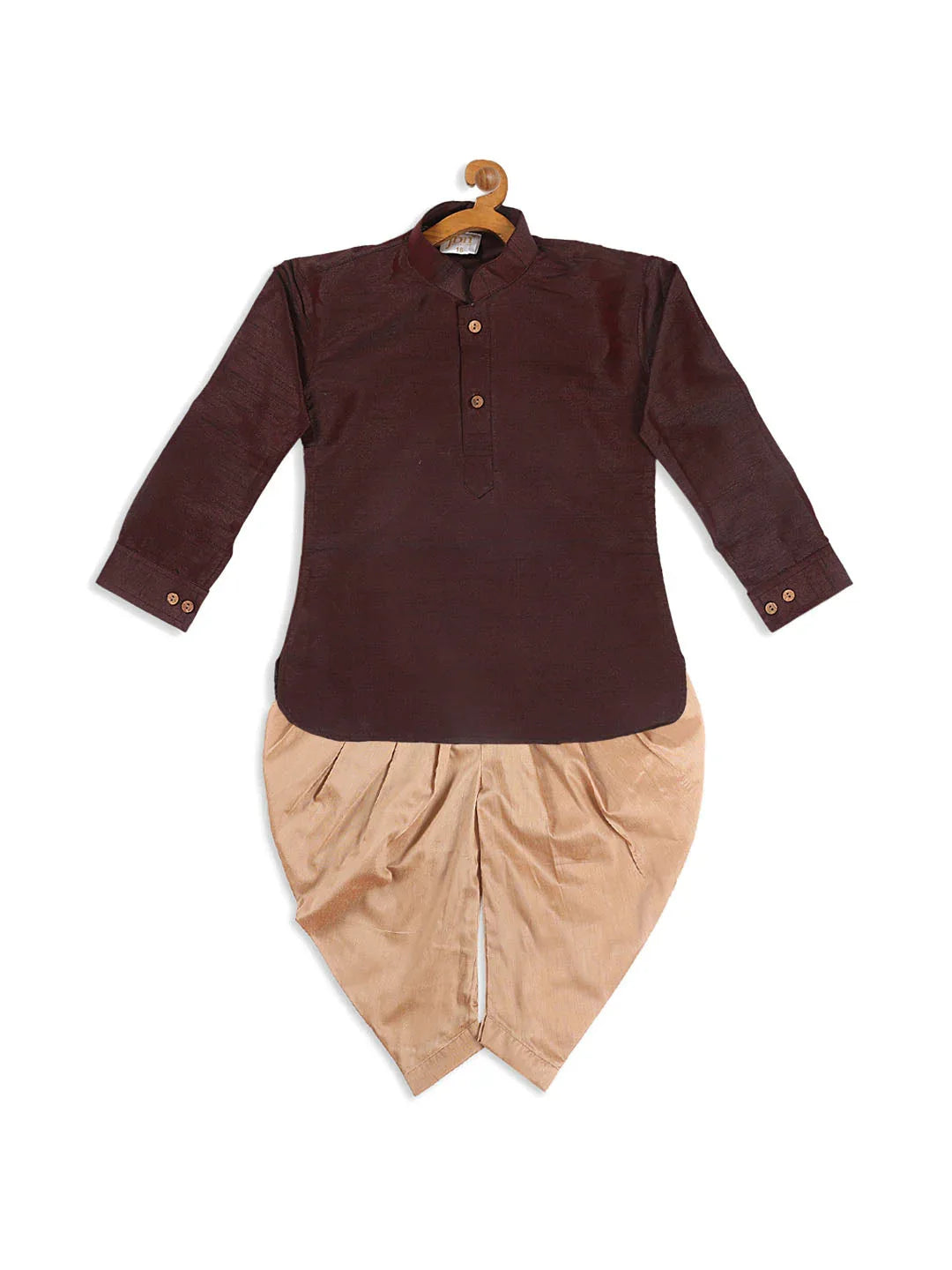 Sishu Boy's Wine Color & Rose Gold Kurta With Dhoti Pant Set