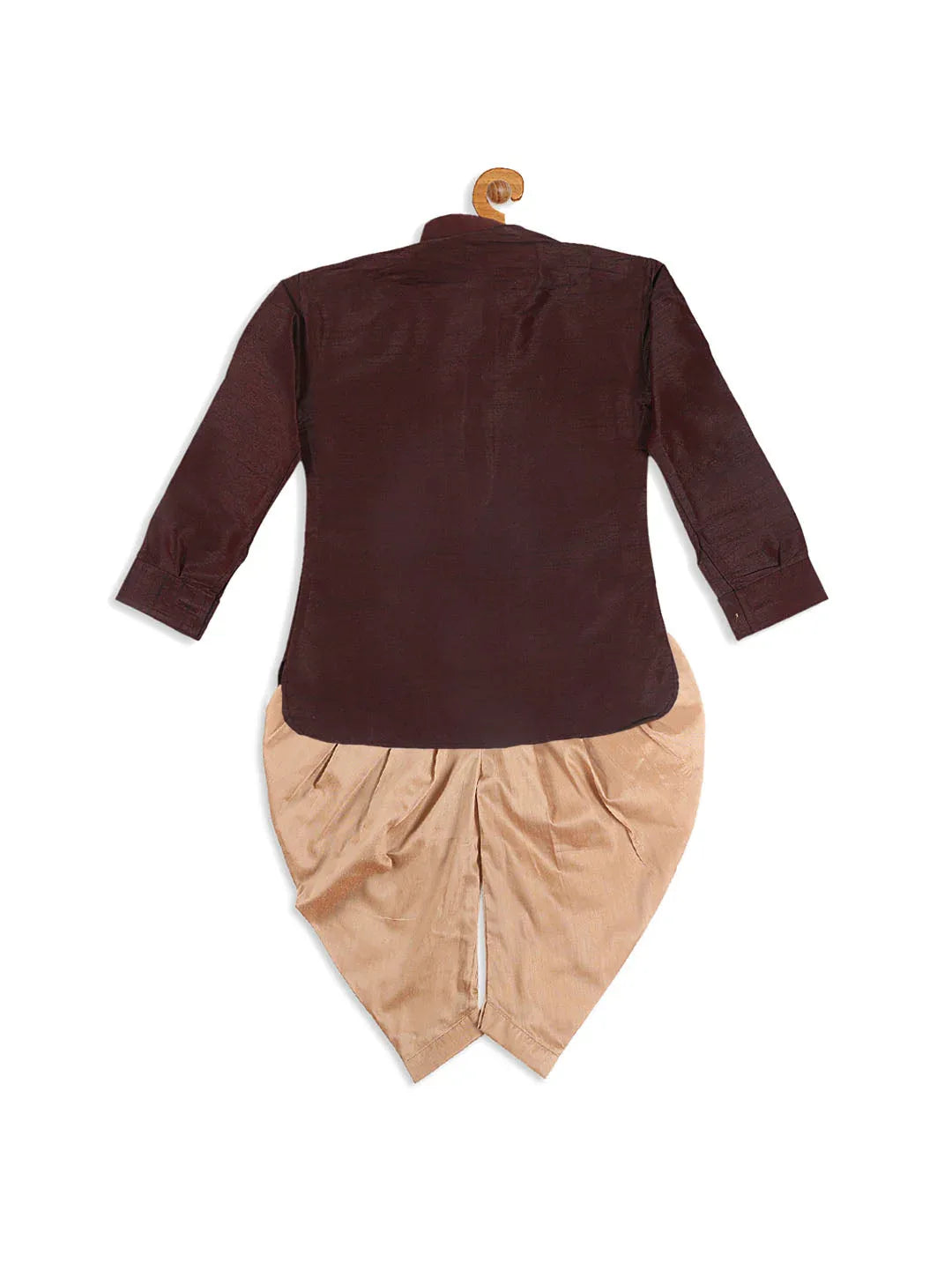 Sishu Boy's Wine Color & Rose Gold Kurta With Dhoti Pant Set