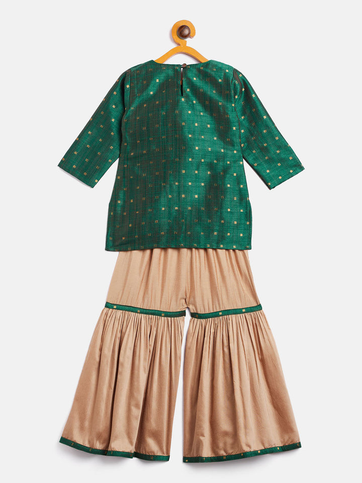 VASTRAMAY SISHU Girls' Green Zari Kurta And Rose Gold Sharara Set