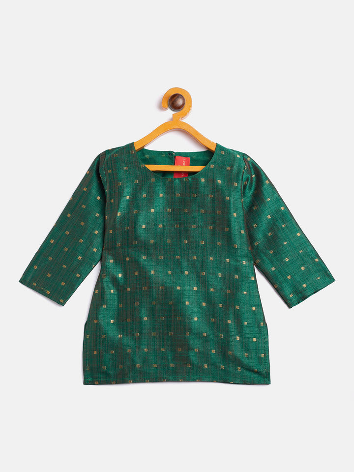 VASTRAMAY SISHU Girls' Green Zari Kurta And Rose Gold Sharara Set