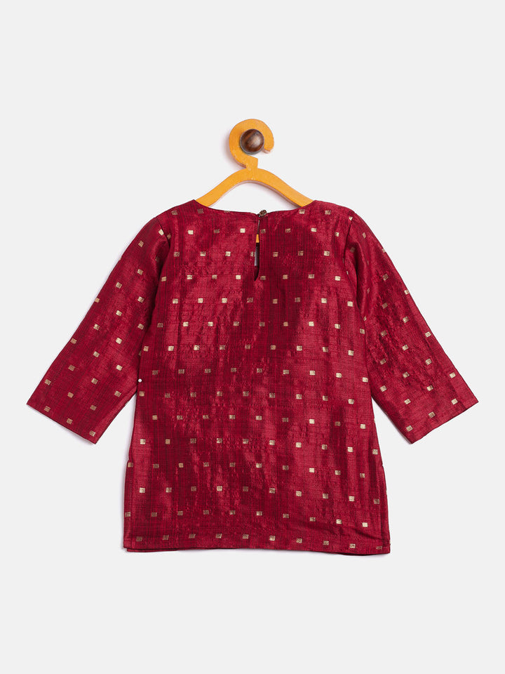 VASTRAMAY SISHU Girls' Maroon Zari Kurta And Maroon Sharara Set