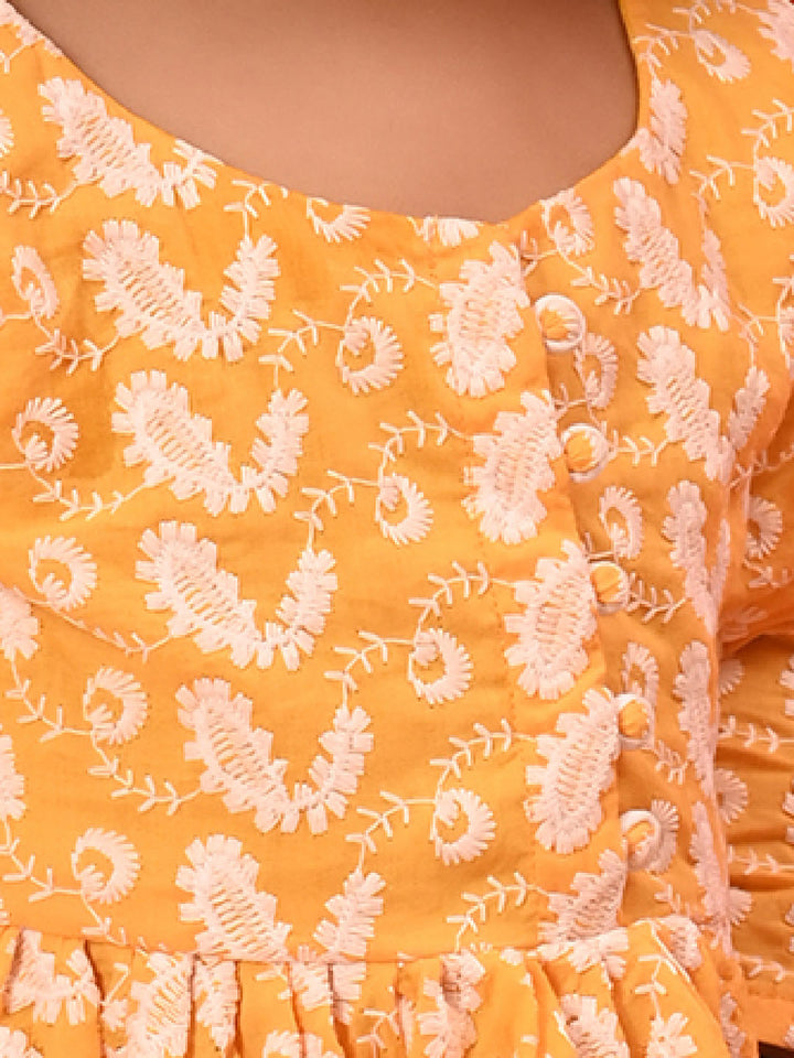 VASTRAMAY Girl's Orange Chikankari Cotton Kurta