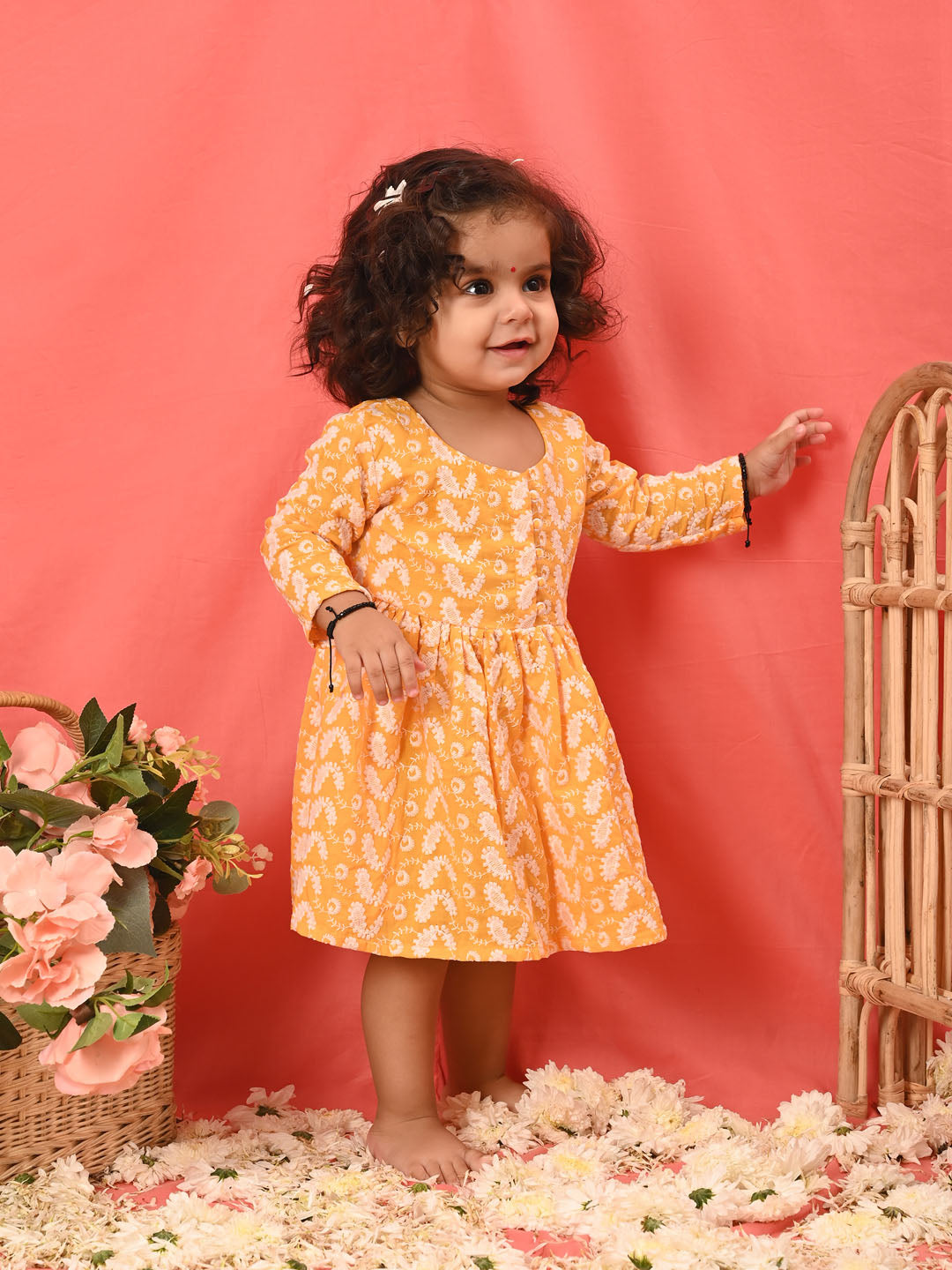 VASTRAMAY Girl's Orange Chikankari Cotton Kurta