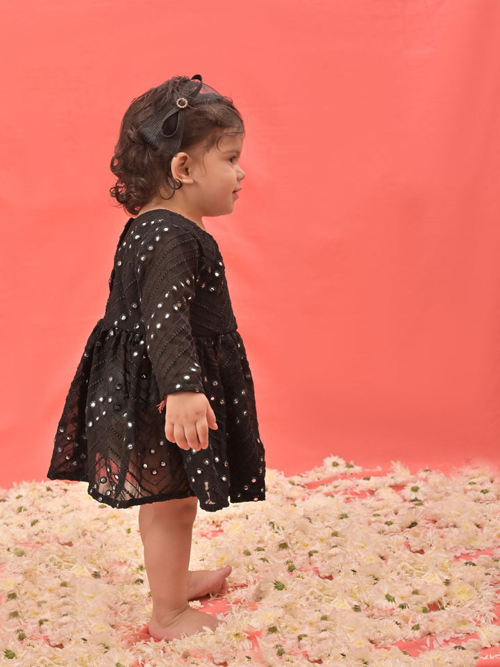 VASTRAMAY SISHU Girl's Black Mirror Kurta