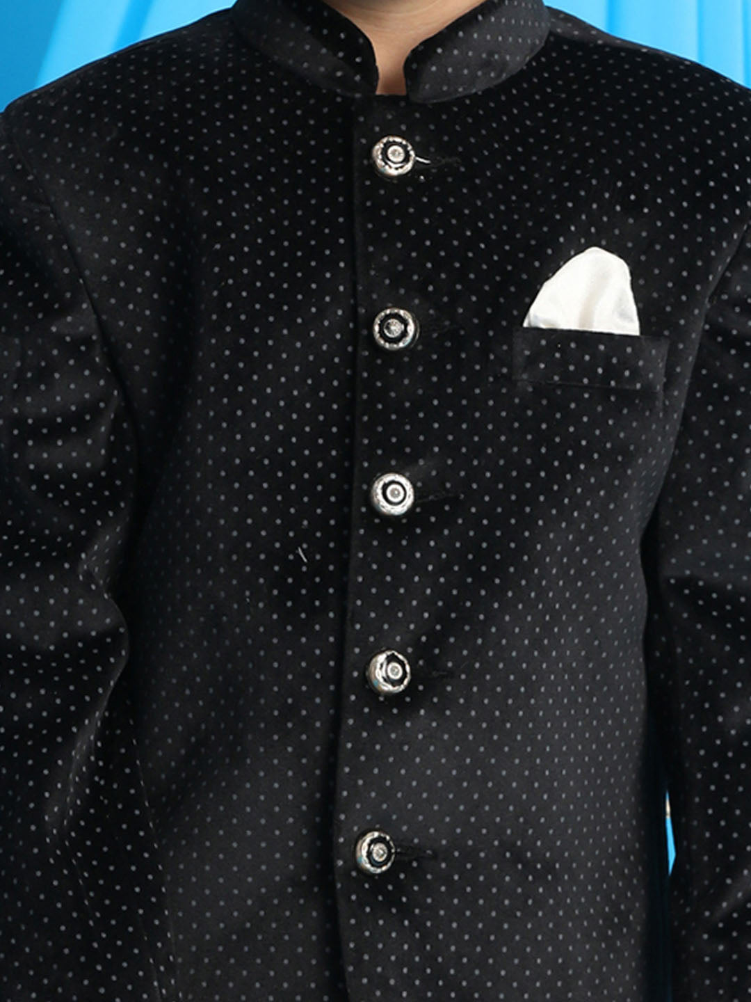 VASTRAMAY Boy's Black Polka Dot Printed Jodhpuri