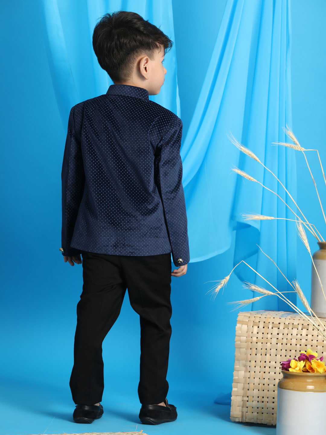 VASTRAMAY Boy's Blue  Polka Dot Printed Jodhpuri