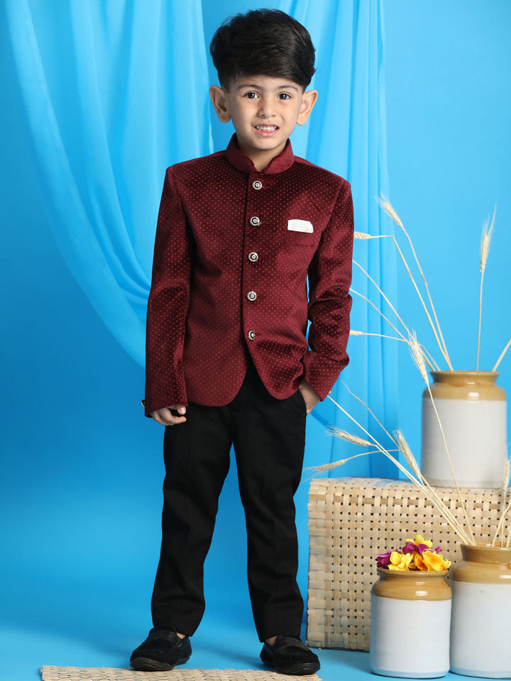 VASTRAMAY Boy's Maroon Polka Dot Printed Jodhpuri