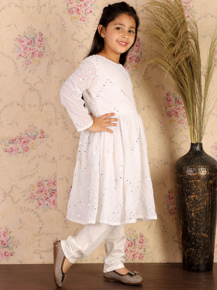 VASTRAMAY Girl's White Mirror Kurta Pyjama Set