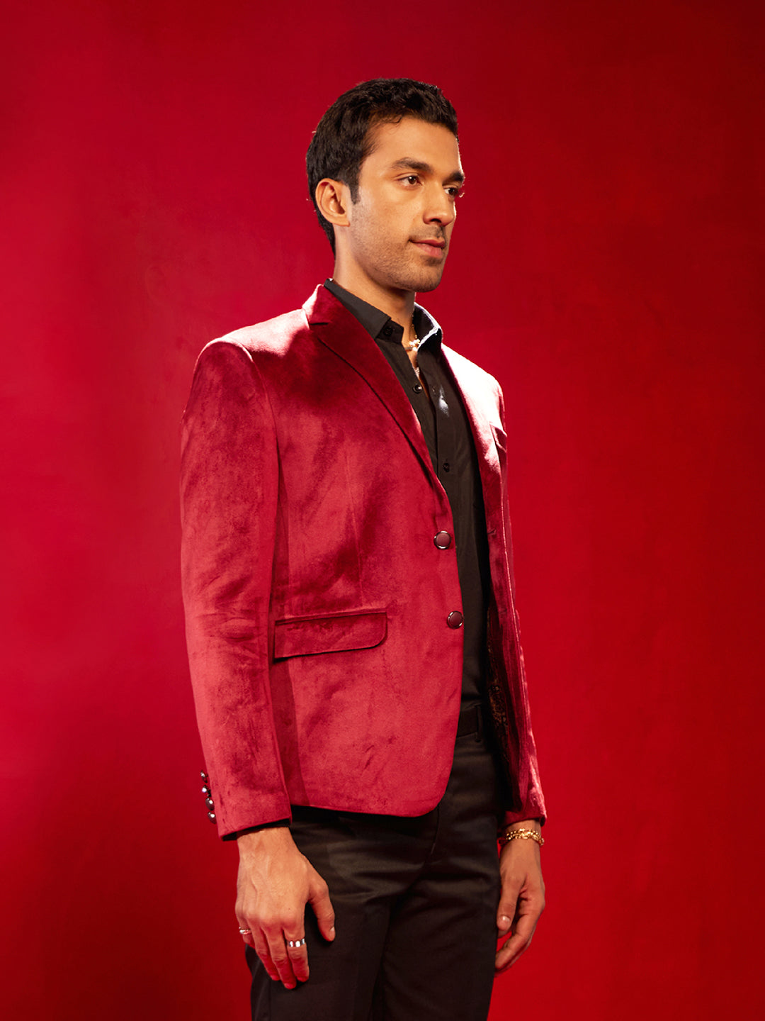 Vastramay Men's Maroon Velvet Fancy Blazer