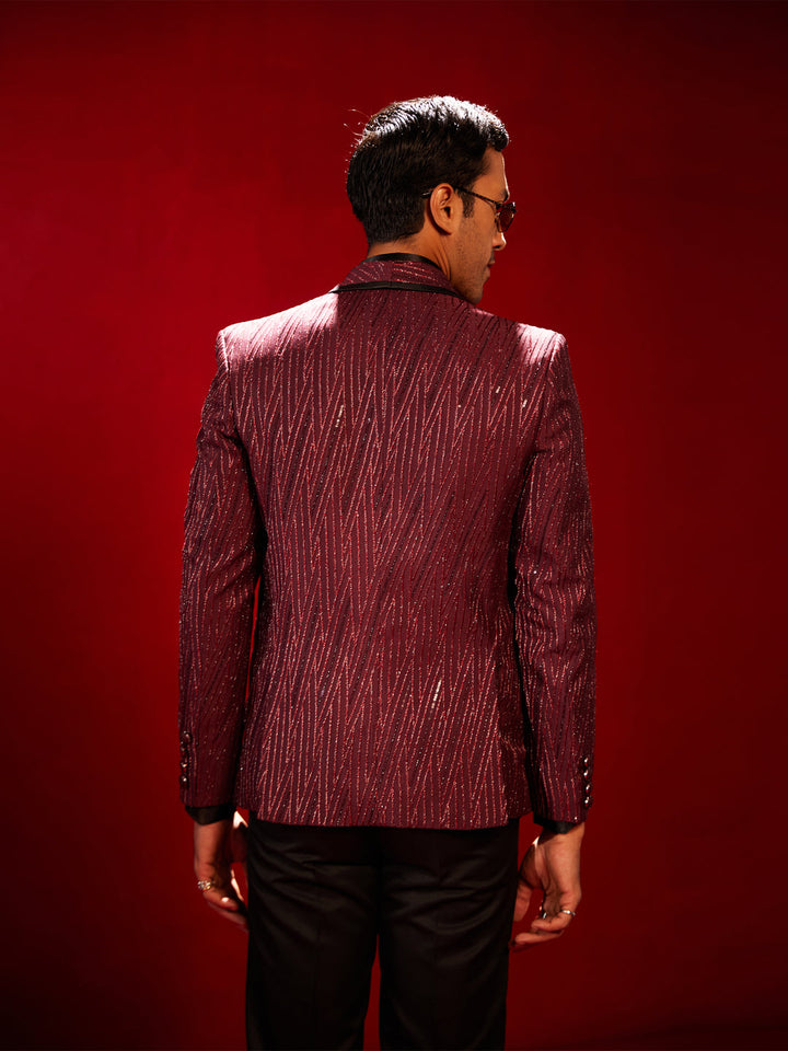 Vastramay Men's Maroon Silk Blend Blazer