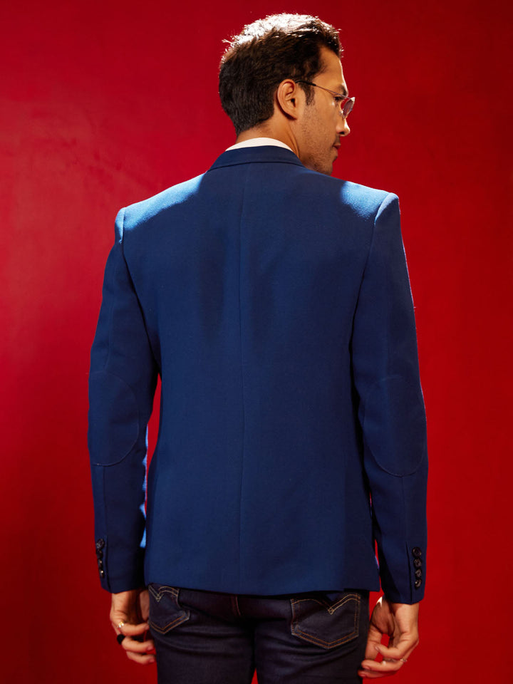 Vastramay Men's Navy Blue Silk Blend Blazer