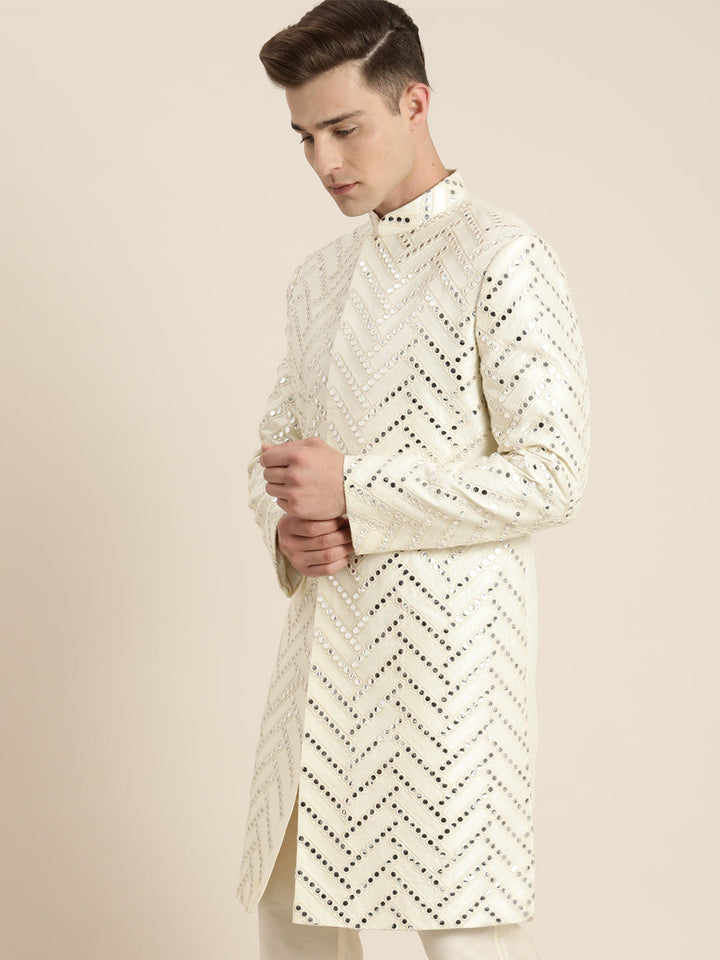 SHRESTHA By VASTRAMAY Men's Cream Indo Western Sherwani Only Top