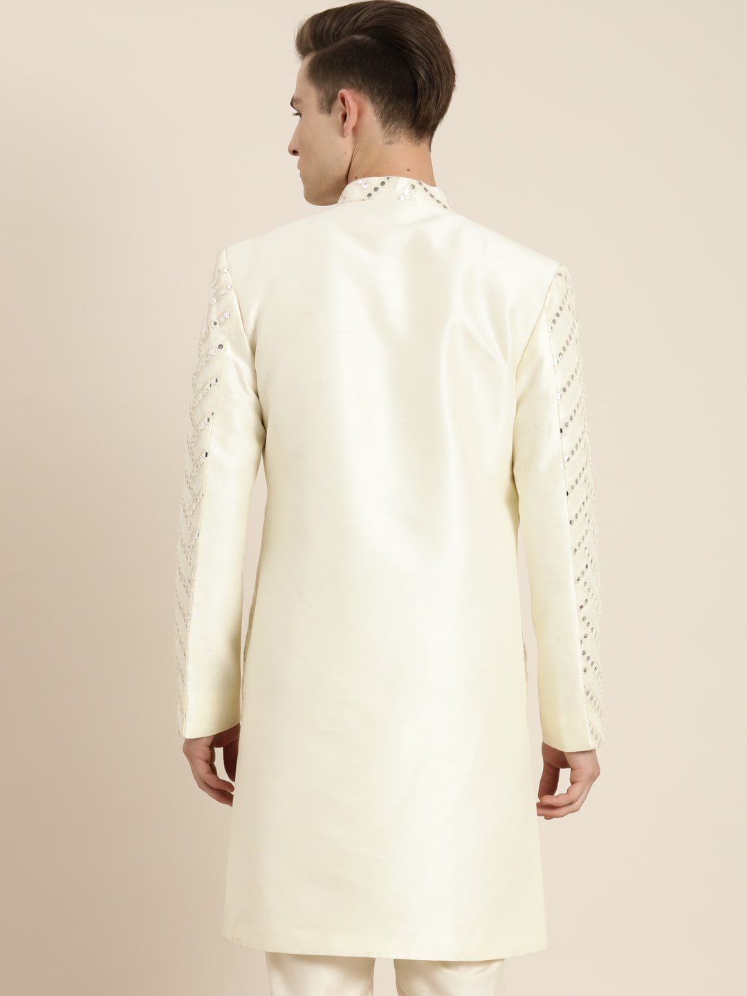 SHRESTHA By VASTRAMAY Men's Cream Indo Western Sherwani Only Top