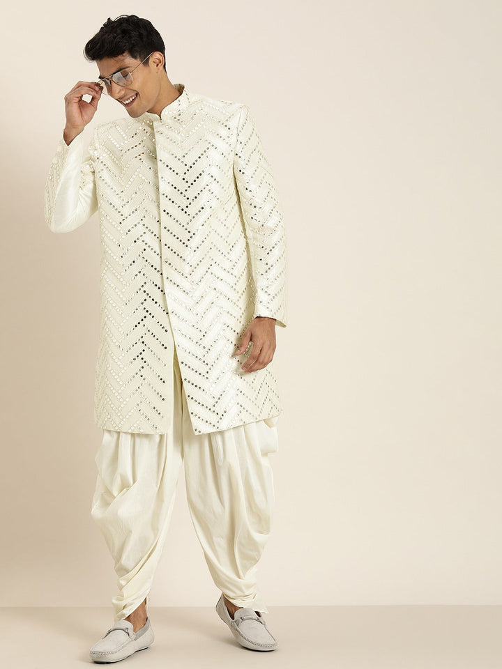 SHRESTHA By VASTRAMAY Men's Cream Indo western Sherwani With Dhoti Set