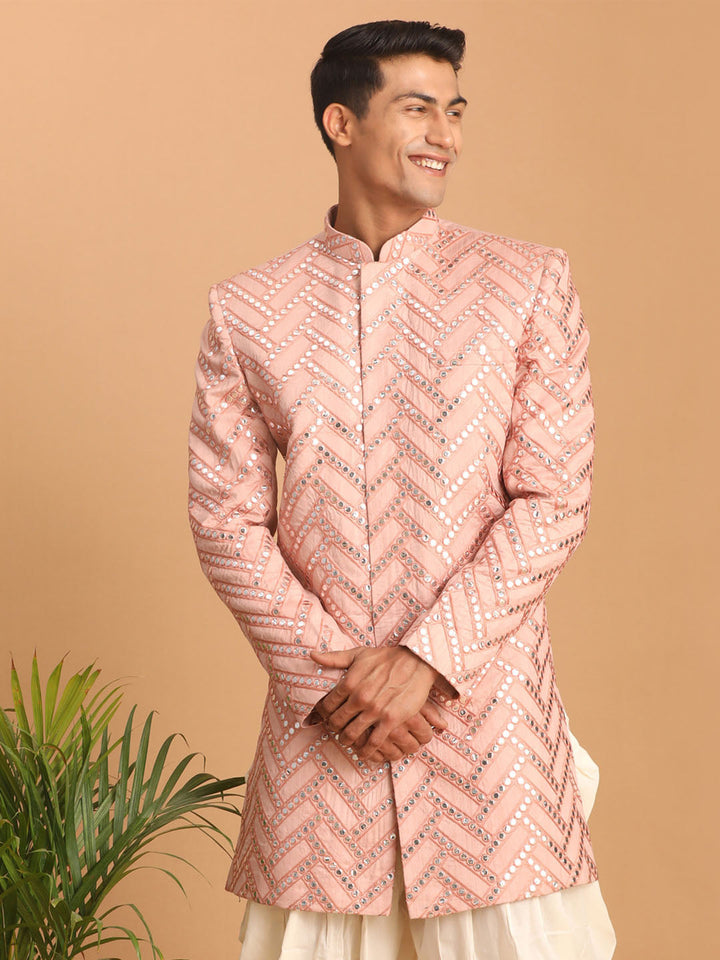 SHRESTHA By VASTRAMAY Men's Pink Mirror Indo Western Sherwani Only Top