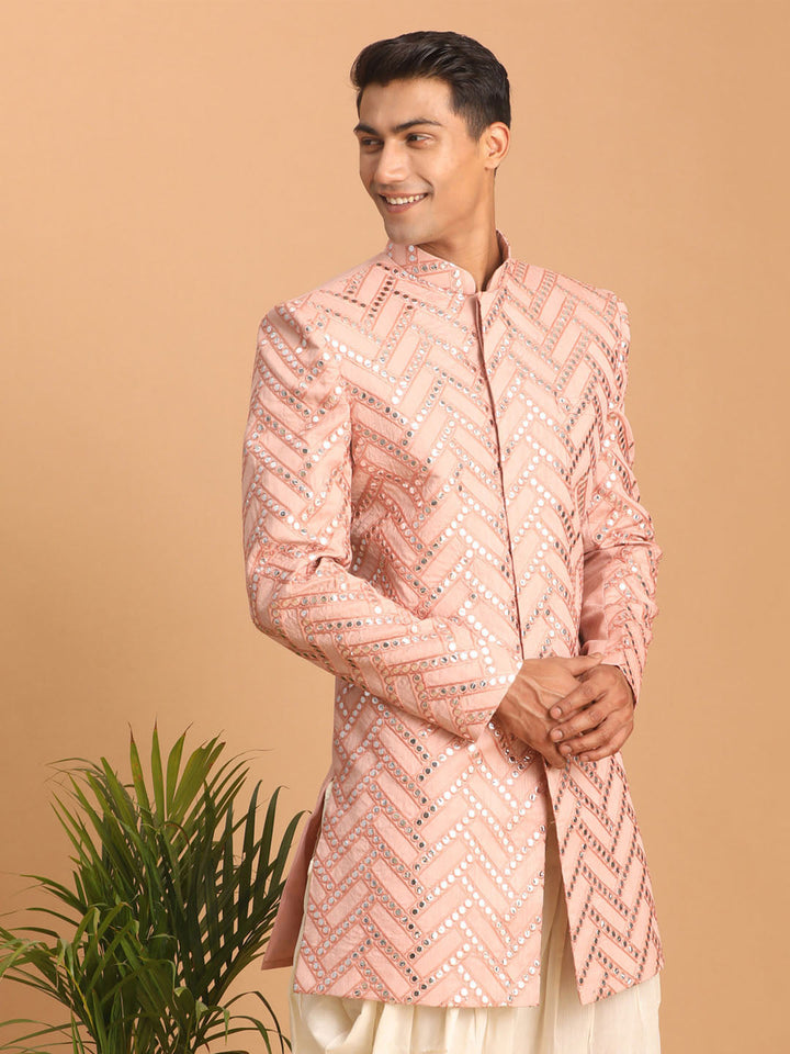 SHRESTHA By VASTRAMAY Men's Pink Mirror Indo Western Sherwani Only Top