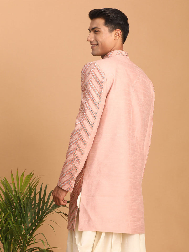 SHRESTHA By VASTRAMAY Men's Pink Mirror Indo Western Sherwani Only Top